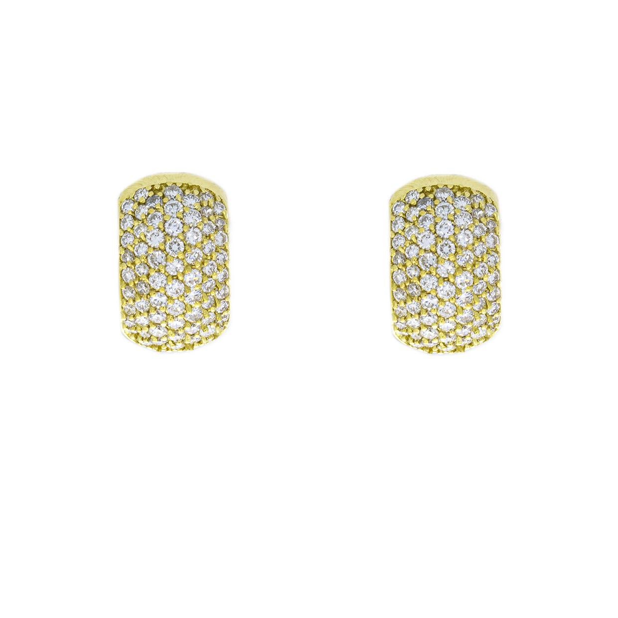 Round Cut Yellow Gold 2.00 Carat Round Diamond Huggie Earrings