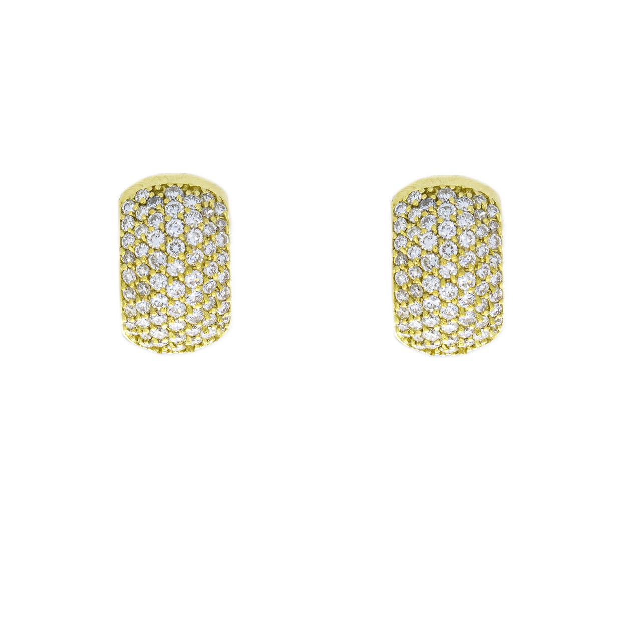 Yellow Gold 2.00 Carat Round Diamond Huggie Earrings In Excellent Condition In Columbia, MO