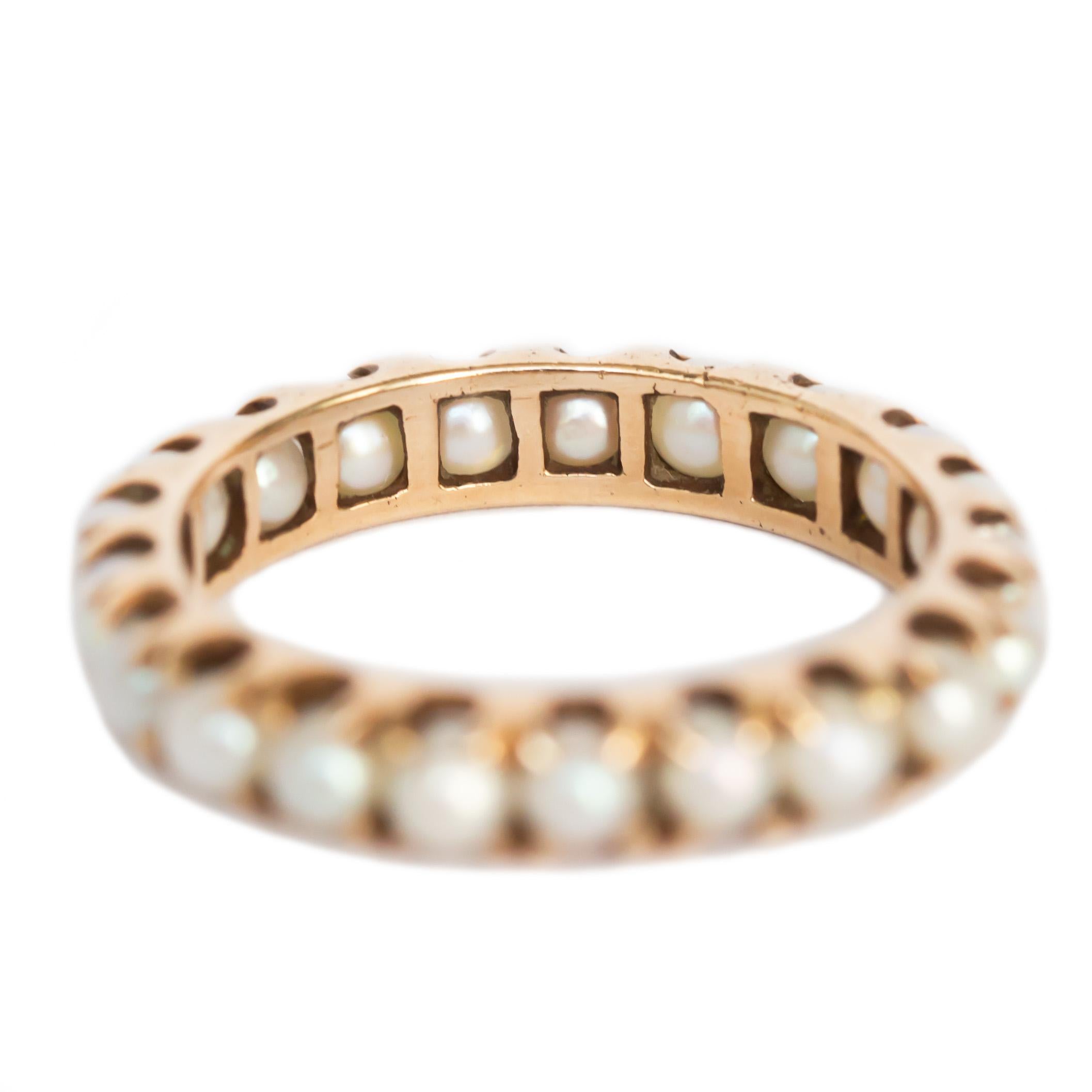 Ring Size: 5.25
Metal Type: 14 karat Yellow Gold 
Weight: 2.3 grams

Stone Details: 
Shape: Natural Seed Pearls 
Total Carat Weight: 2.00 carat total weight
Top Luster 

Finger to Top of Stone Measurement: 2.65mm
Width: 3.65mm