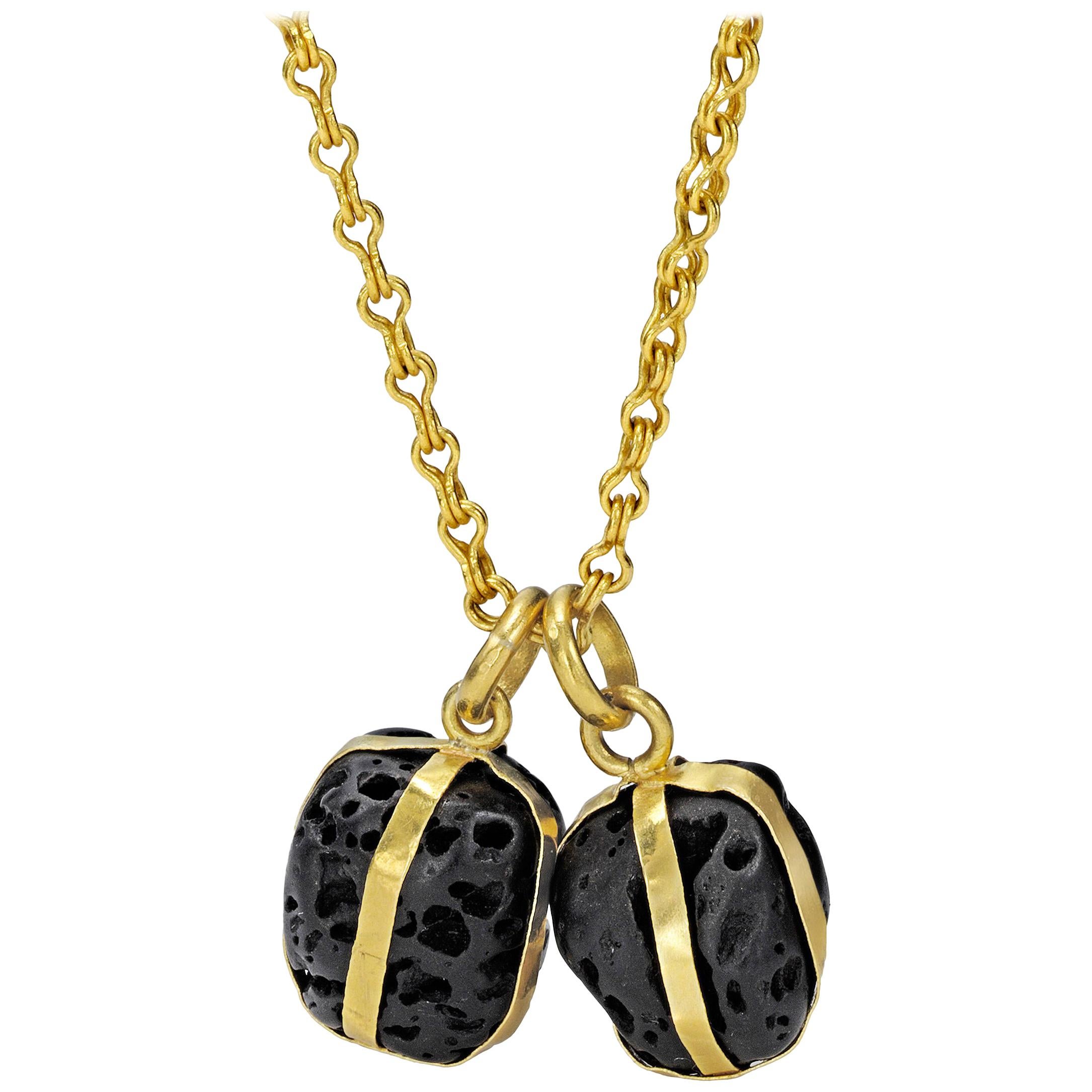 Yellow Gold 22 Karat Gold and Lava Packages Pendant Necklace