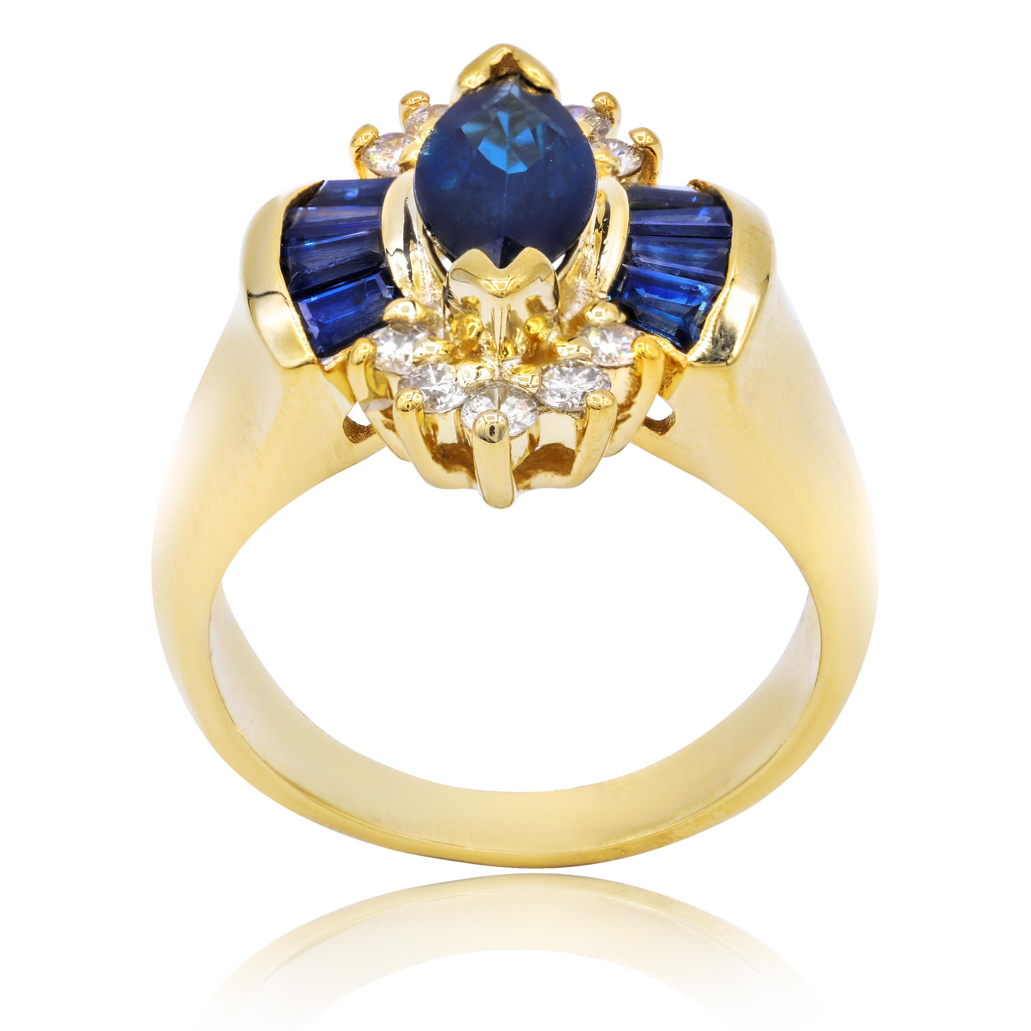 Marquise Cut Yellow Gold 2.40 Carat Sapphire and Diamond Fashion Ring