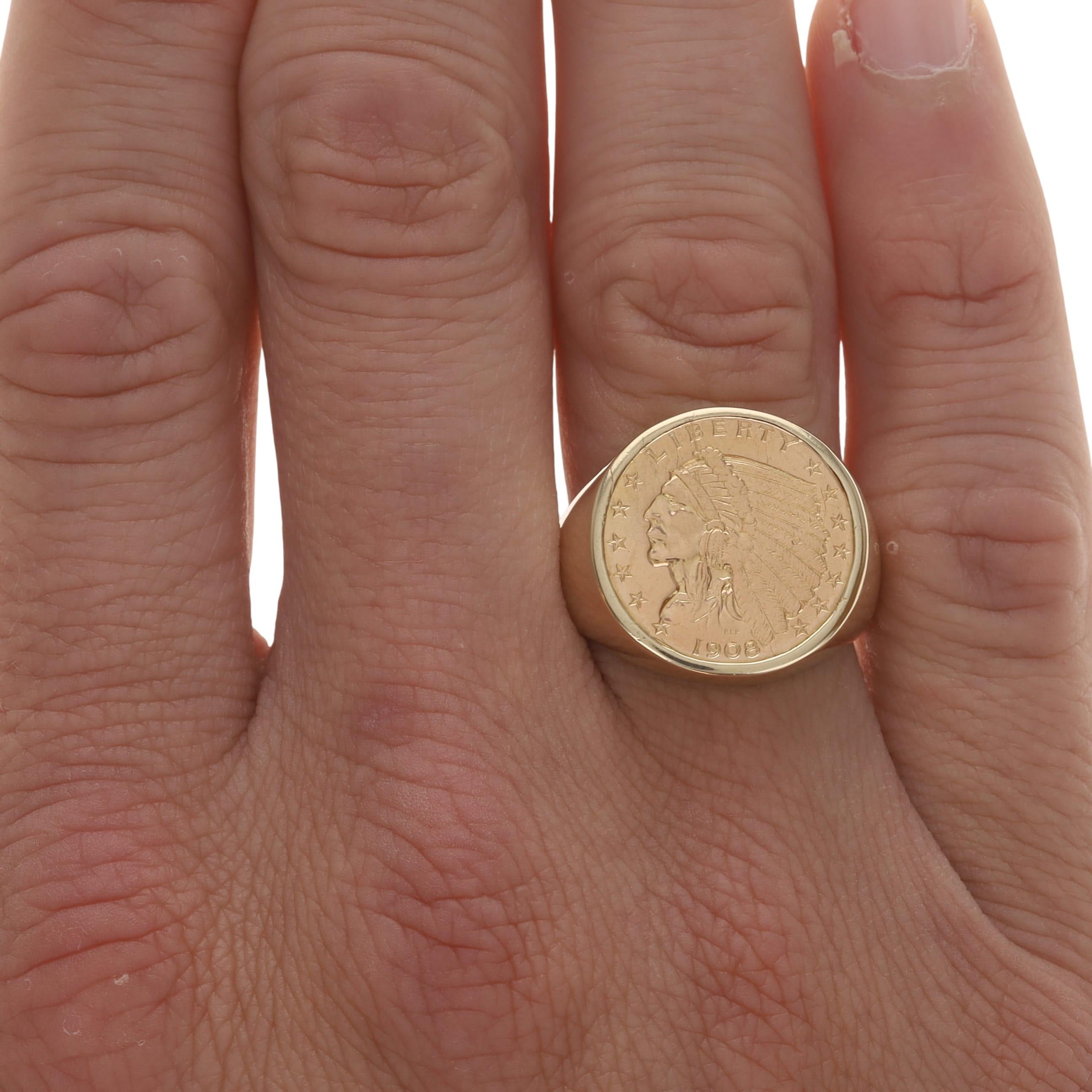 Anello da uomo in oro giallo con moneta da $2,50 Quarter Eagle - Dichiarazione di valuta a 14k In condizioni ottime in vendita a Greensboro, NC