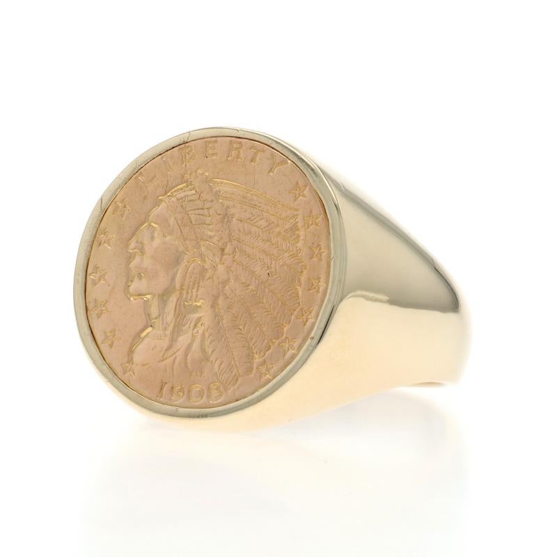 Uomo Anello da uomo in oro giallo con moneta da $2,50 Quarter Eagle - Dichiarazione di valuta a 14k in vendita