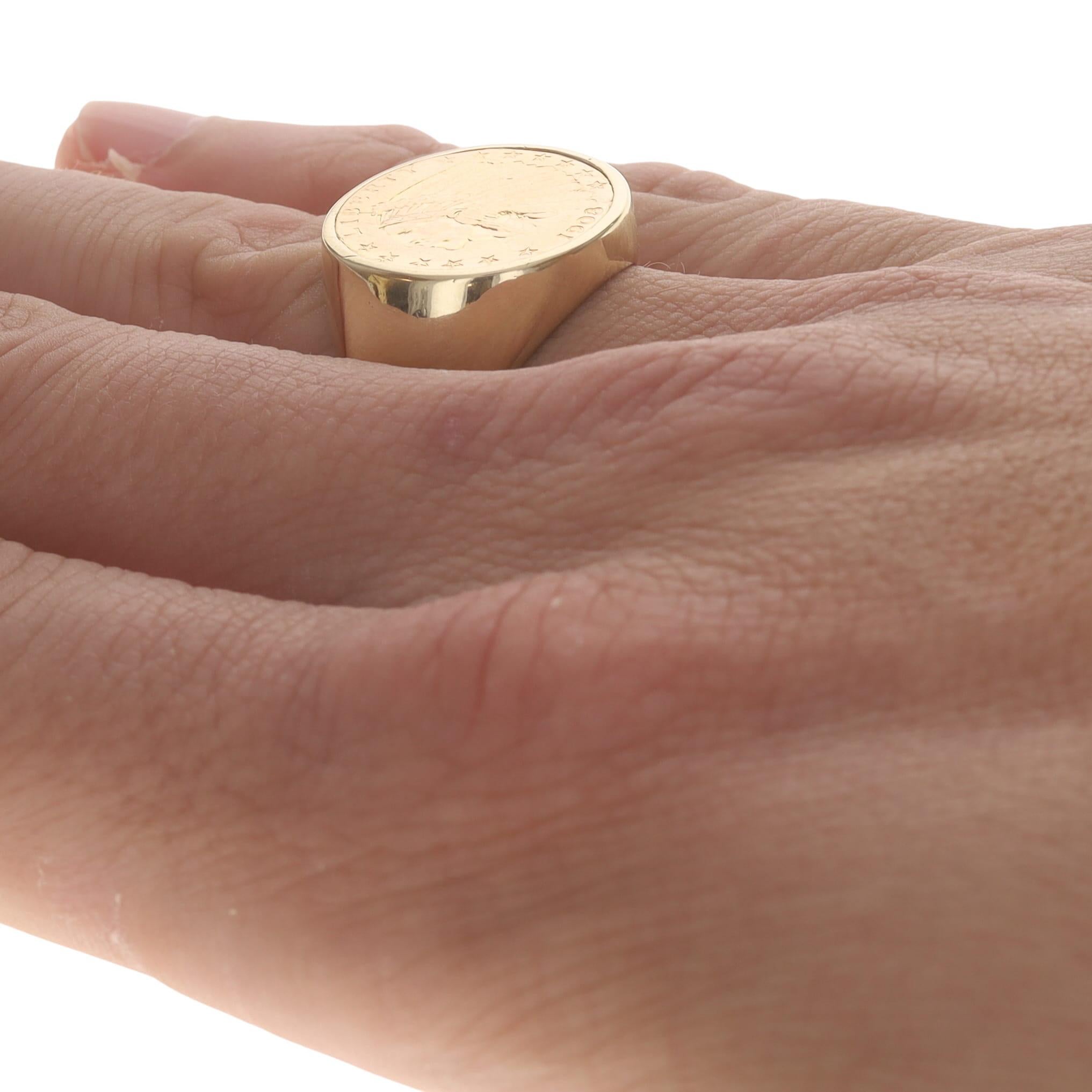 Anello da uomo in oro giallo con moneta da $2,50 Quarter Eagle - Dichiarazione di valuta a 14k in vendita 1