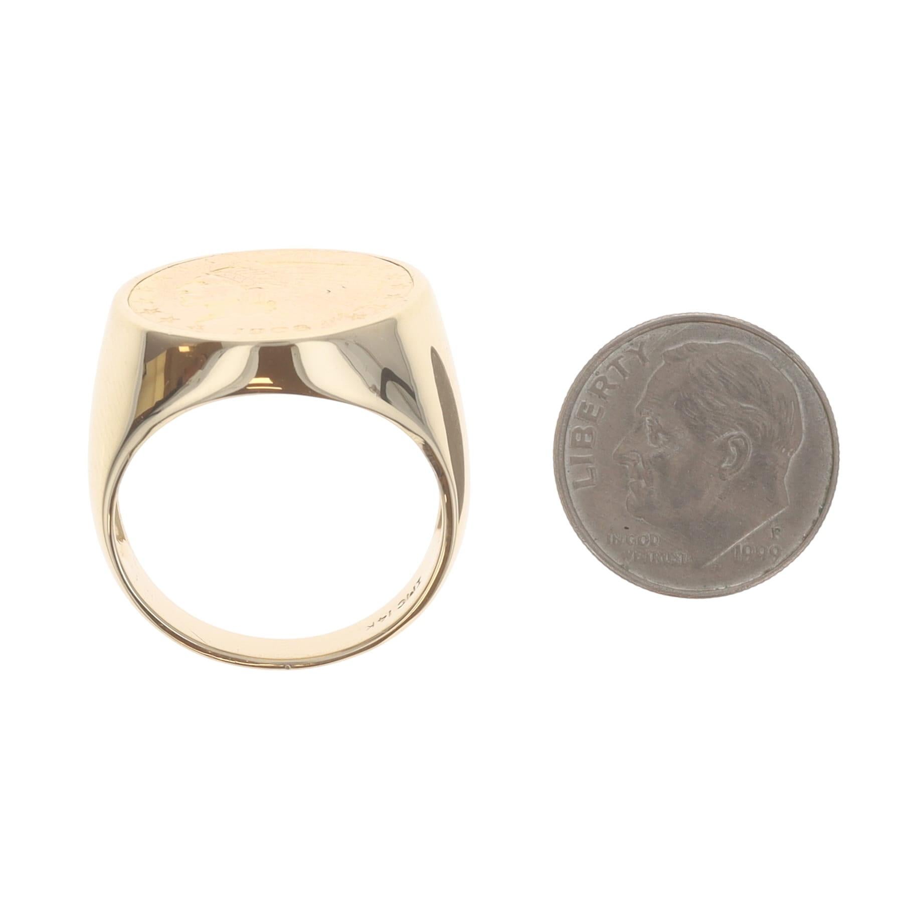 Anello da uomo in oro giallo con moneta da $2,50 Quarter Eagle - Dichiarazione di valuta a 14k in vendita 2
