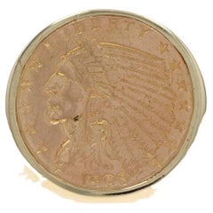 Anello da uomo in oro giallo con moneta da $2,50 Quarter Eagle - Dichiarazione di valuta a 14k