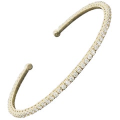 Yellow Gold 2.99 Carat Round Diamond Flexible Bangle Cuff Bracelet