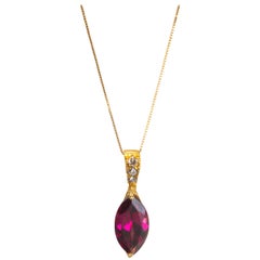 Yellow Gold 18k, 3.50 Carat Red Garnet and Diamond Necklace