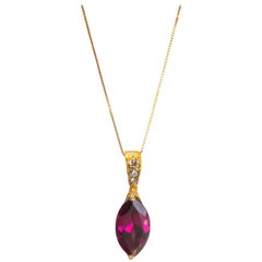 Yellow Gold 18k, 3.50 Carat Red Garnet and Diamond Necklace