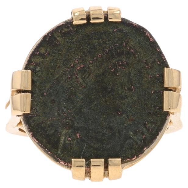Bague de monnaie Valens impériale romaine ancienne 364-378AD en or jaune 14 carats AE3 personnalisée