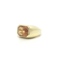 Yellow Gold 3.80ct Emerald Cut Bezel Citrine East West Solitaire Band Ring