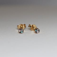 Yellow Gold 4 mm Paraiba Tourmaline Opal Diamond Mini Stack Side Stud Earrings