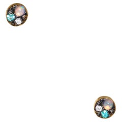 Boucles d'oreilles en or jaune 4 mm Tourmaline Paraiba Opale Diamant Mini Stack Side