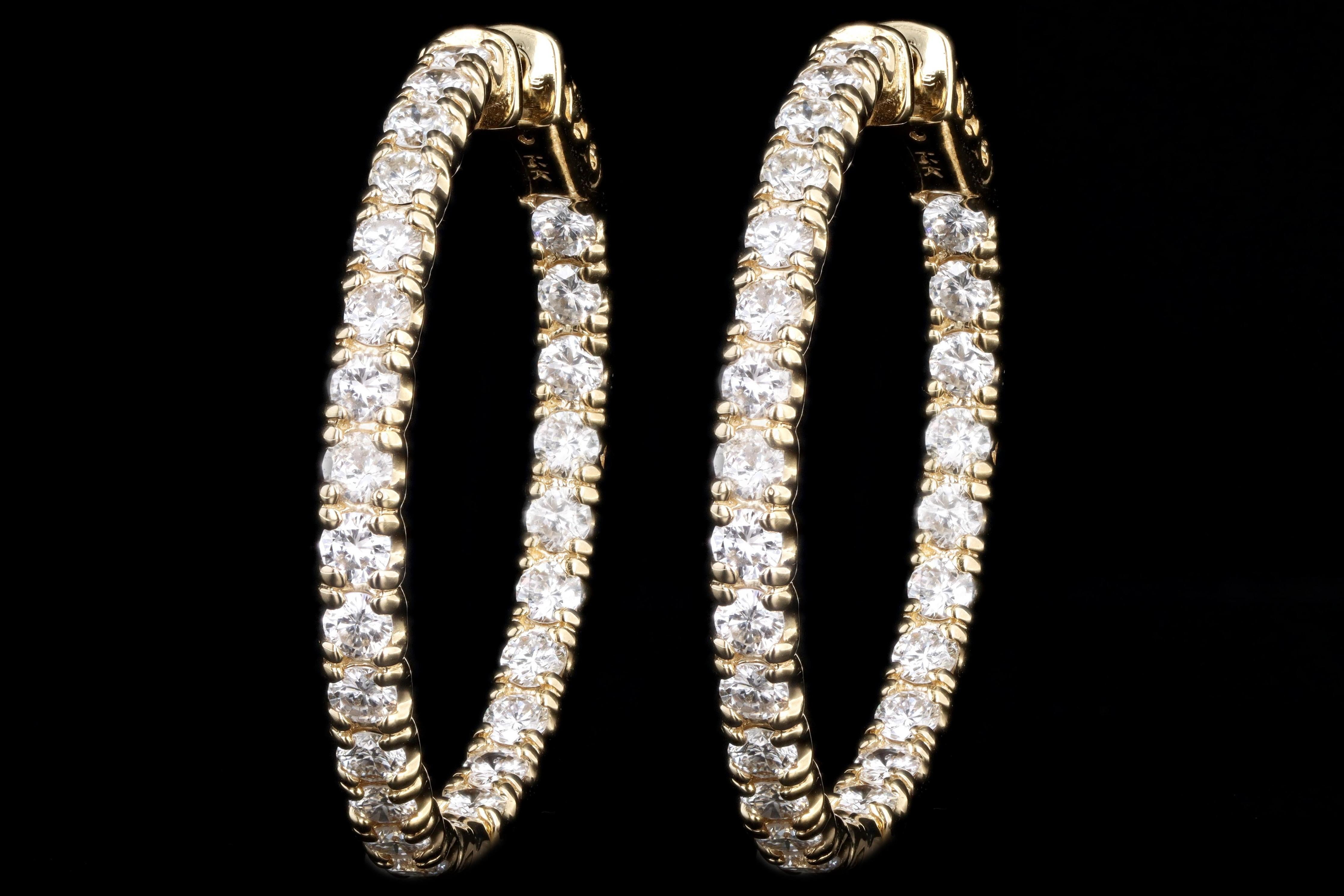 Round Cut Yellow Gold 4.32 Carat Total Weight Diamond Inside-Out Hoop Earrings