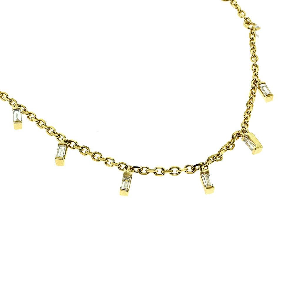 Taille baguette Bracelet en or jaune avec 5 diamants baguettes et pendentifs en vente