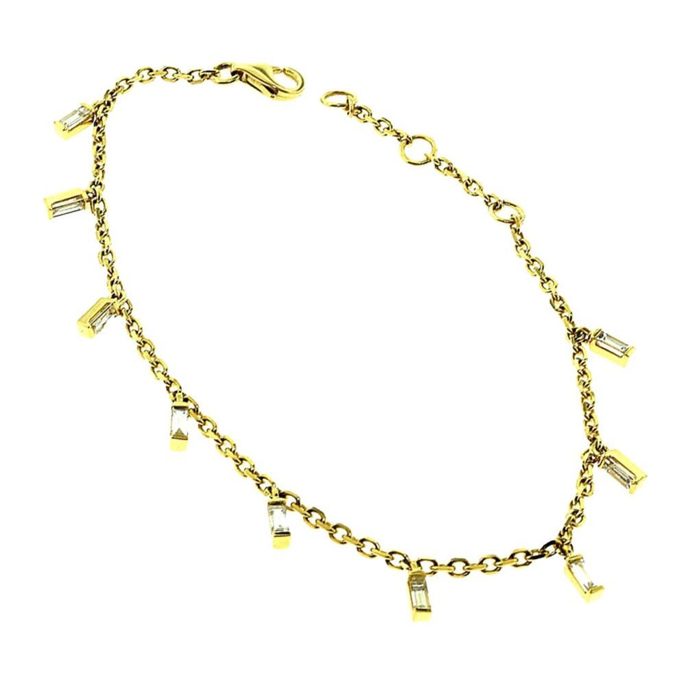 Gelbgold 5 Baguette-Diamant-Baumeln fallendes Armband im Angebot