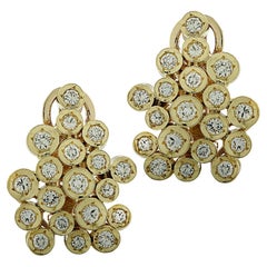 Yellow Gold 5 Carat Diamond Cluster Earrings