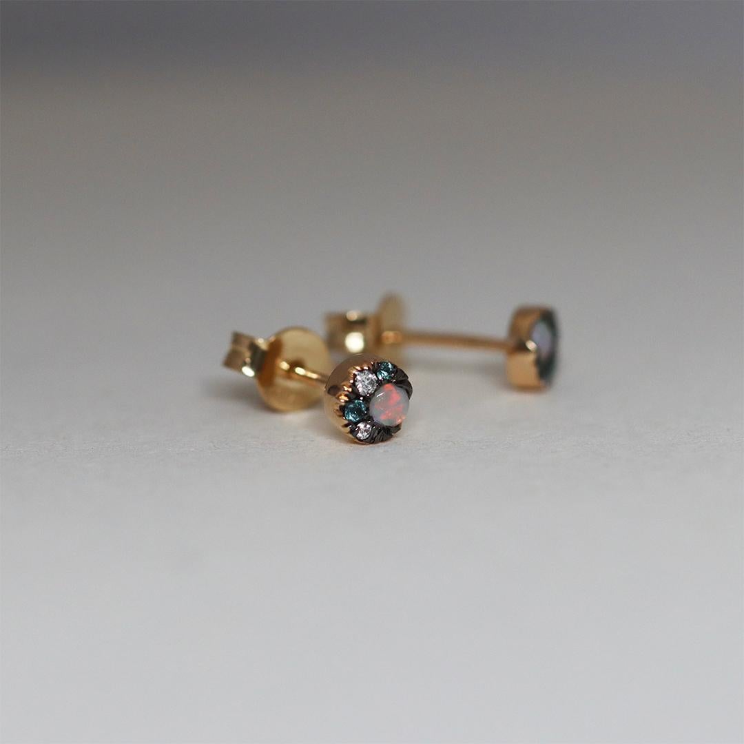 Contemporain Or jaune Opale australienne 5 mm  Boucles d'oreilles Paraiba Tourmaline Diamant en vente