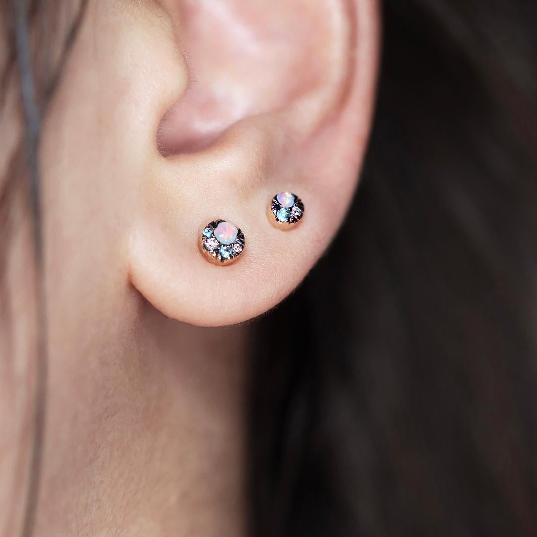 Or jaune Opale australienne 5 mm  Boucles d'oreilles Paraiba Tourmaline Diamant en vente 2