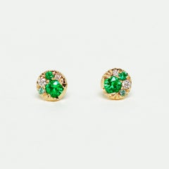 Yellow Gold 5 mm Emerald Diamond Paraiba Tourmaline Stud Earrings