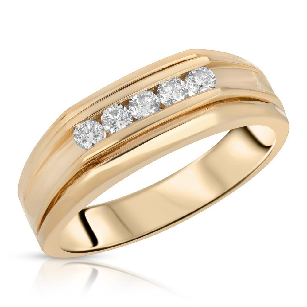 For Sale:  Yellow Gold 5 Stone 1/5 Carat Men's Diamond Ring 4