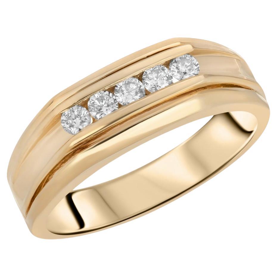 For Sale:  Yellow Gold 5 Stone 1/5 Carat Men's Diamond Ring