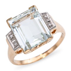 Yellow Gold 5.02ct Aquamarine and Diamond Statement Ring