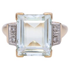 Yellow Gold 5.02ct Aquamarine and Diamond Statement Ring