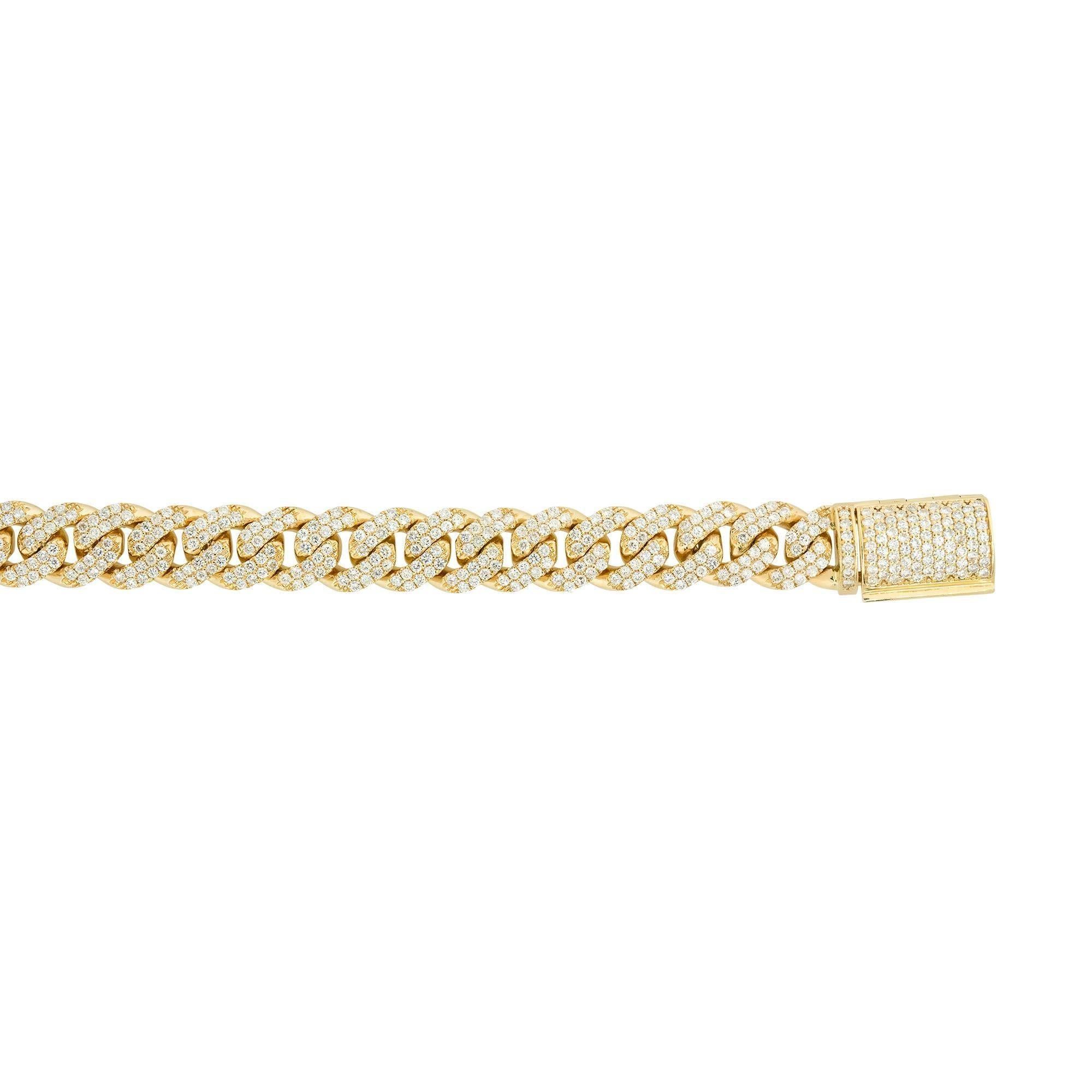 Women's or Men's Yellow Gold 5.0ctw Pave Diamond Cuban 9.75mm Bracelet 14 Karat In Stock 
