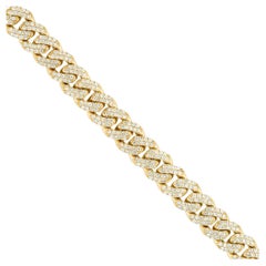 Yellow Gold 5.0ctw Pave Diamond Cuban 9.75mm Bracelet 14 Karat In Stock 