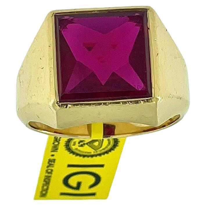 Yellow Gold 5.40ct Lab Grown Ruby Signet Ring IGI Certified