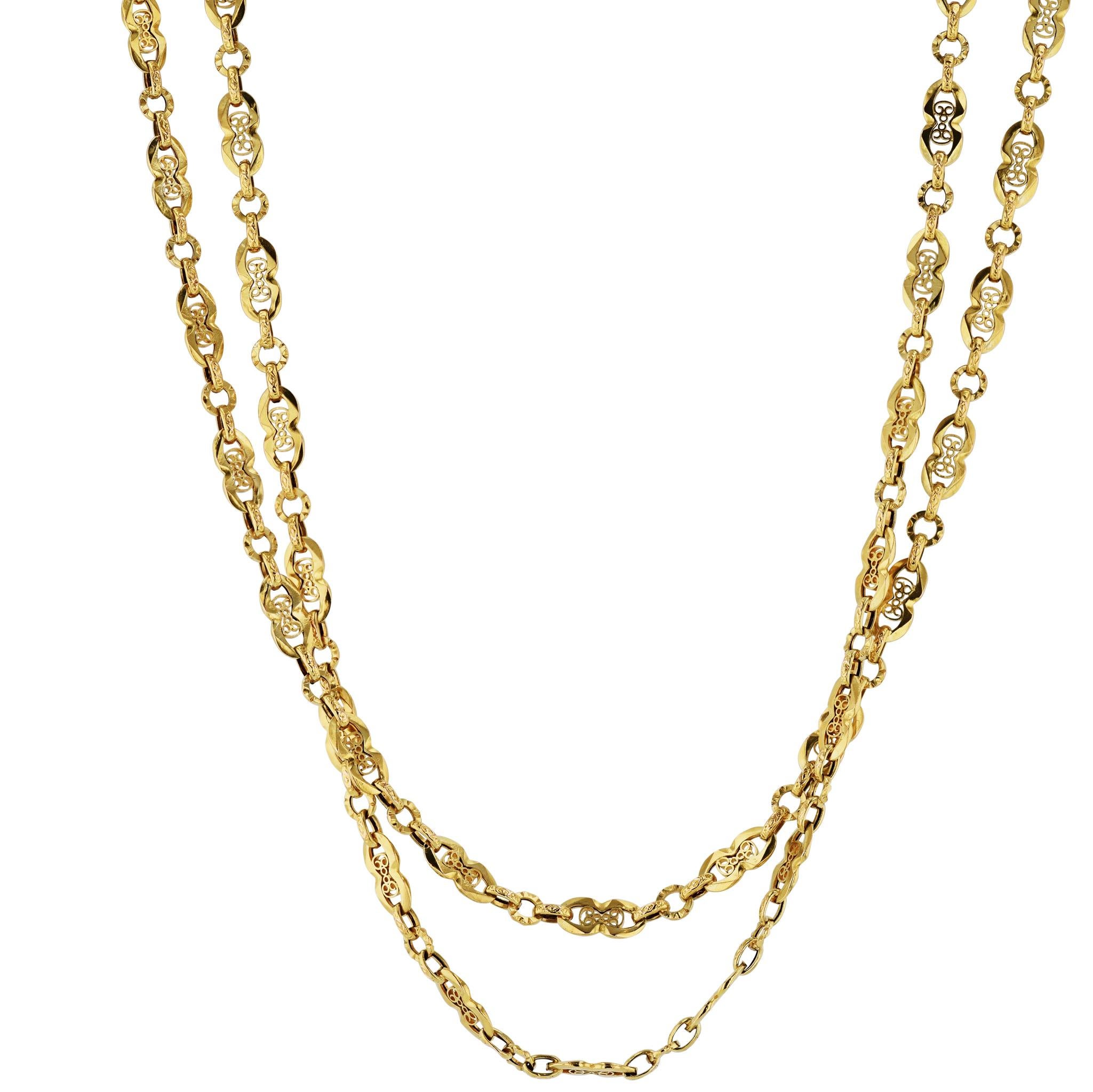 Modern Yellow Gold 58 Inch Station Estate Necklace For Sale
