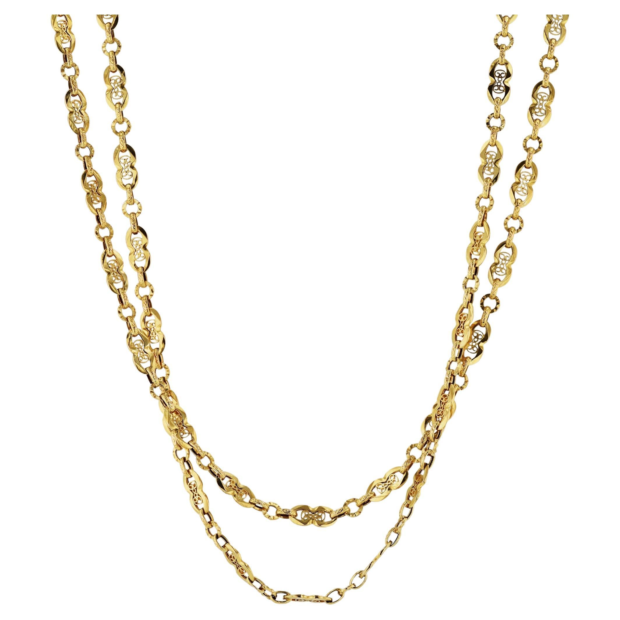 Yellow Gold 58 Inch Station Estate Necklace For Sale
