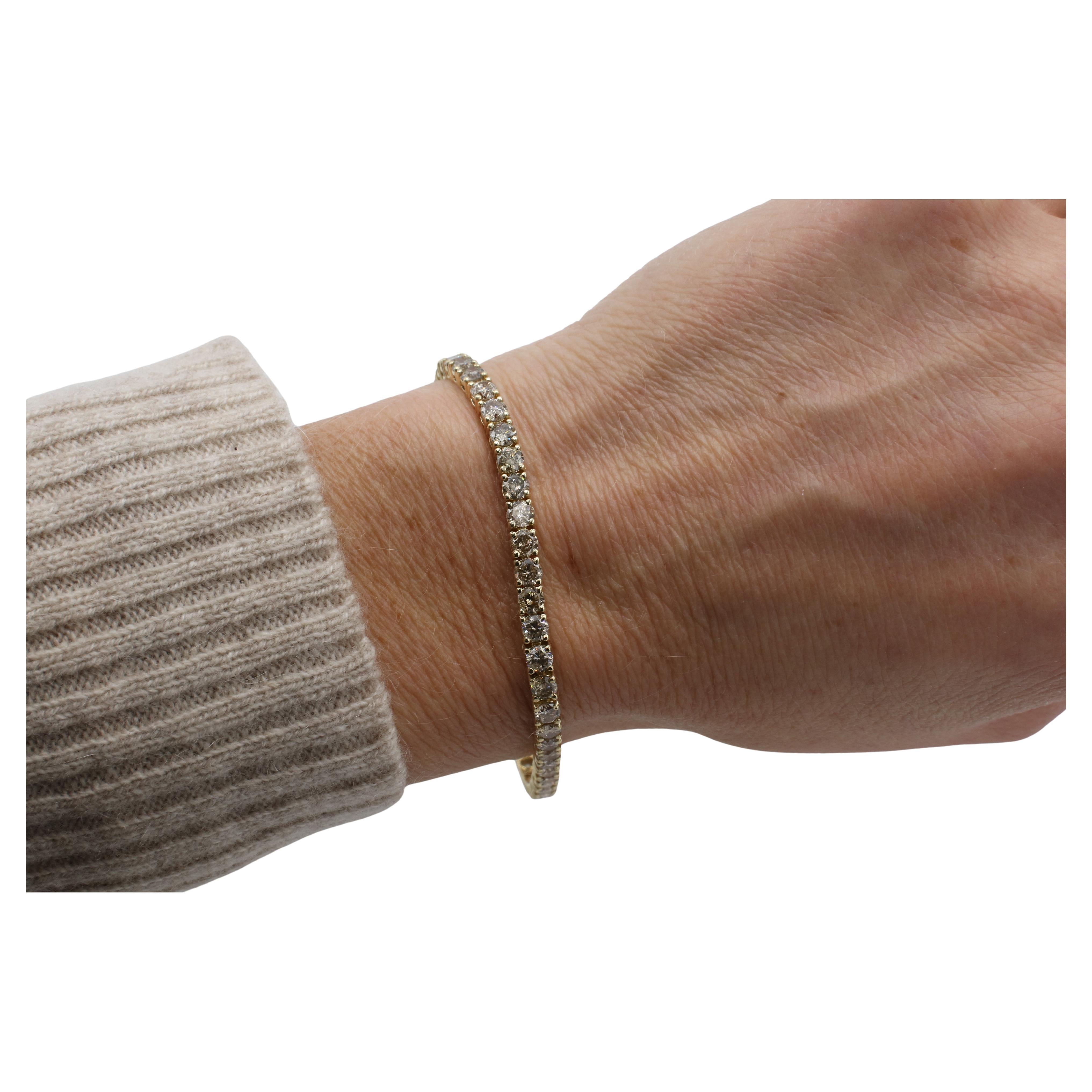 Gelbgold 6,64 Karat natürliche Champagner farbigen Diamanten Tennis Line-Armband (Moderne)