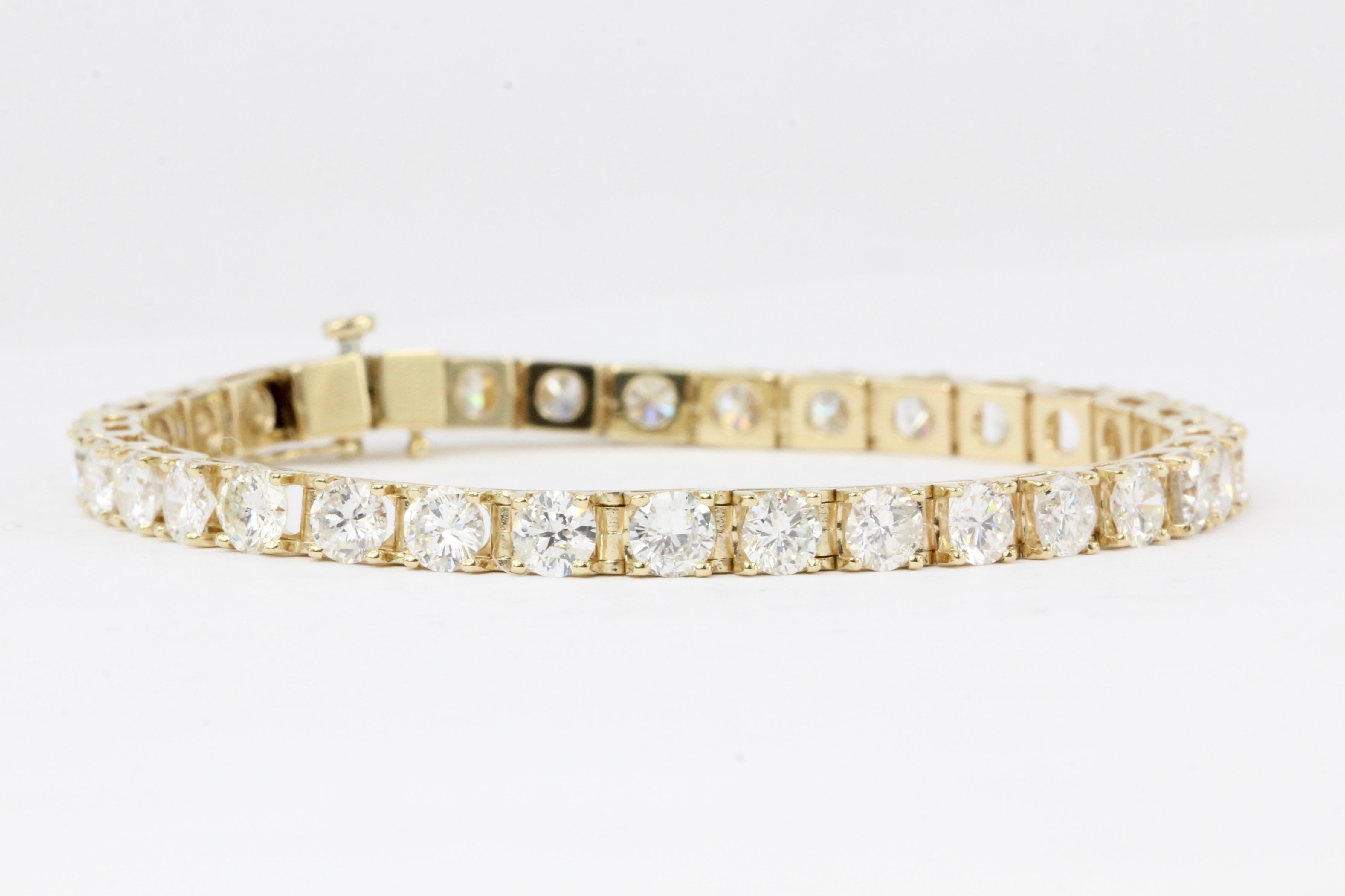Yellow Gold 7 Carat Total Weight Diamond Tennis Bracelet In Excellent Condition In Cape May, NJ
