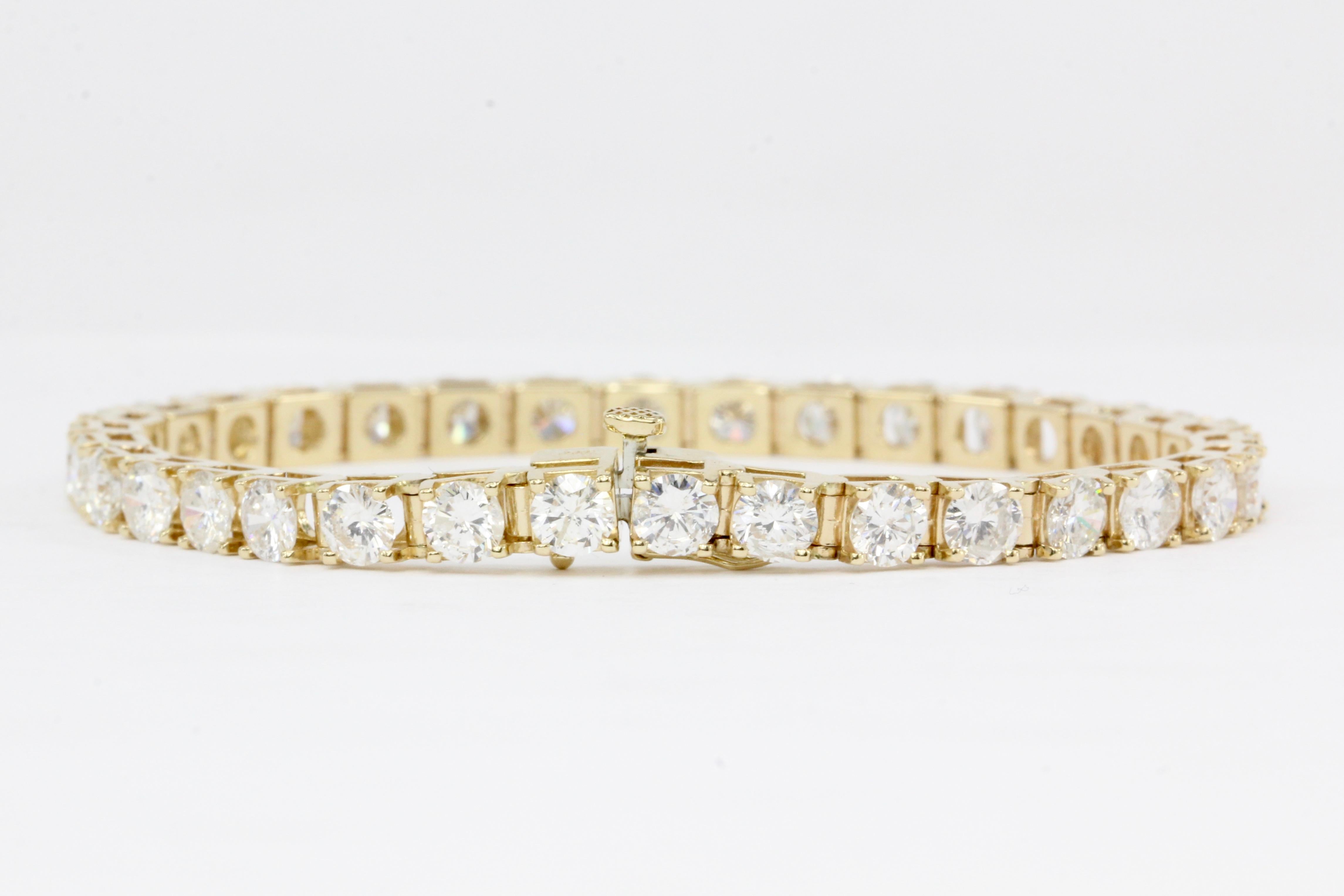 Women's Yellow Gold 7 Carat Total Weight Diamond Tennis Bracelet