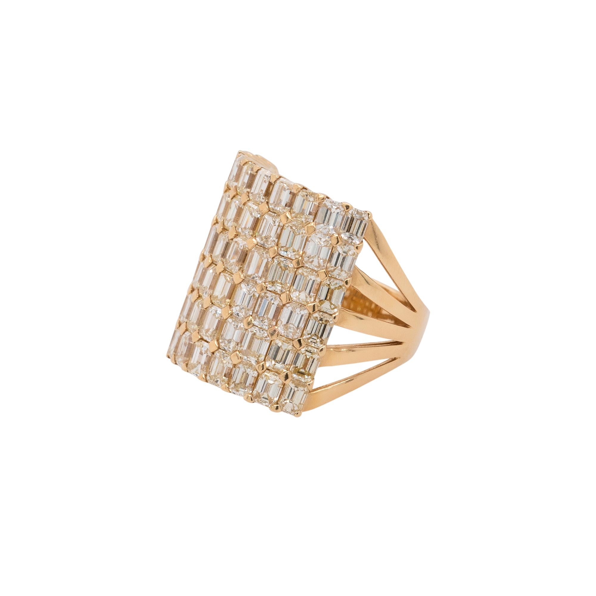 Round Cut Yellow Gold 8 Row Diamond Cocktail Ring 18 Karat in Stock