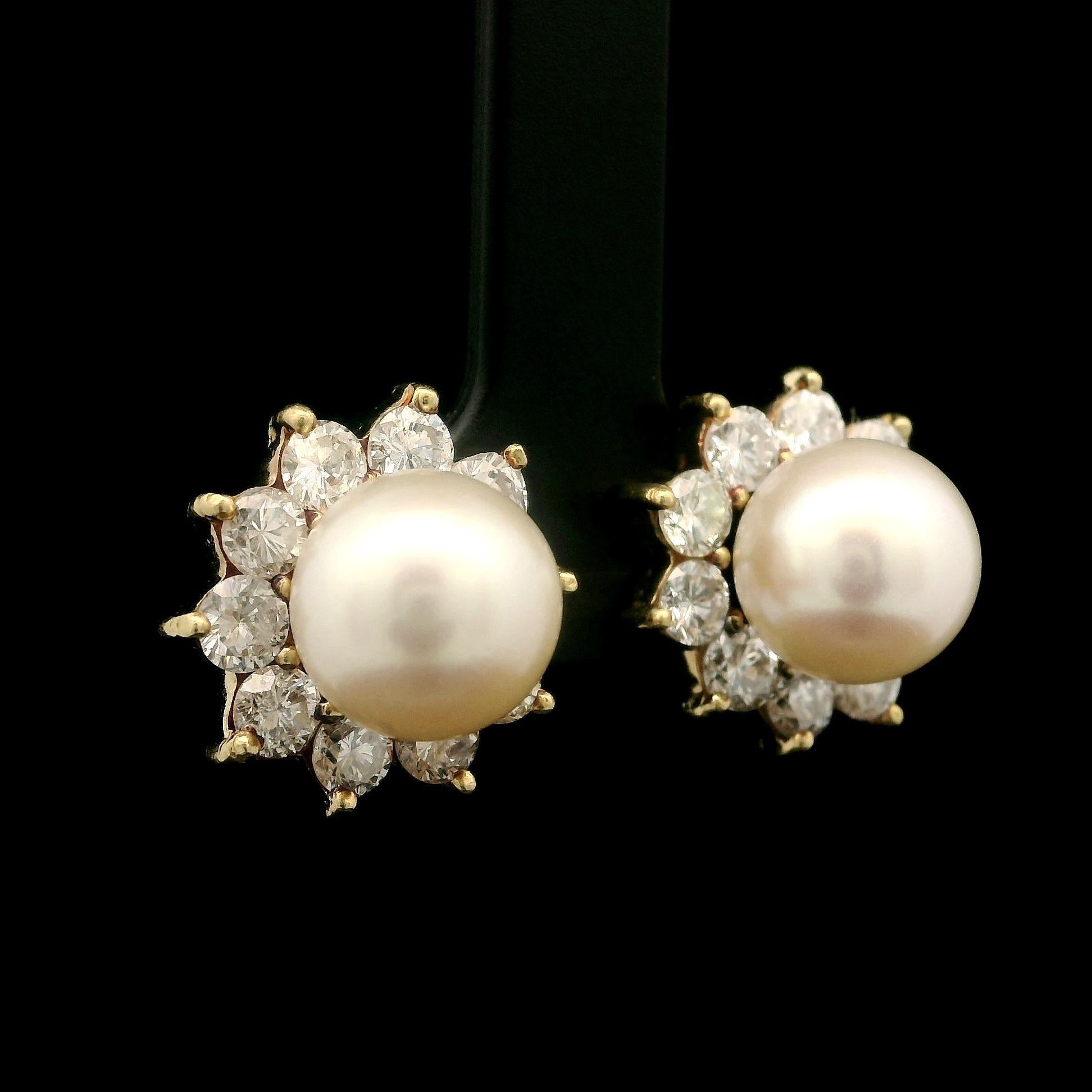 Yellow Gold 9.2mm Pearl Stud Earrings Ruby Emerald Sapphire Diamond Jackets For Sale 6
