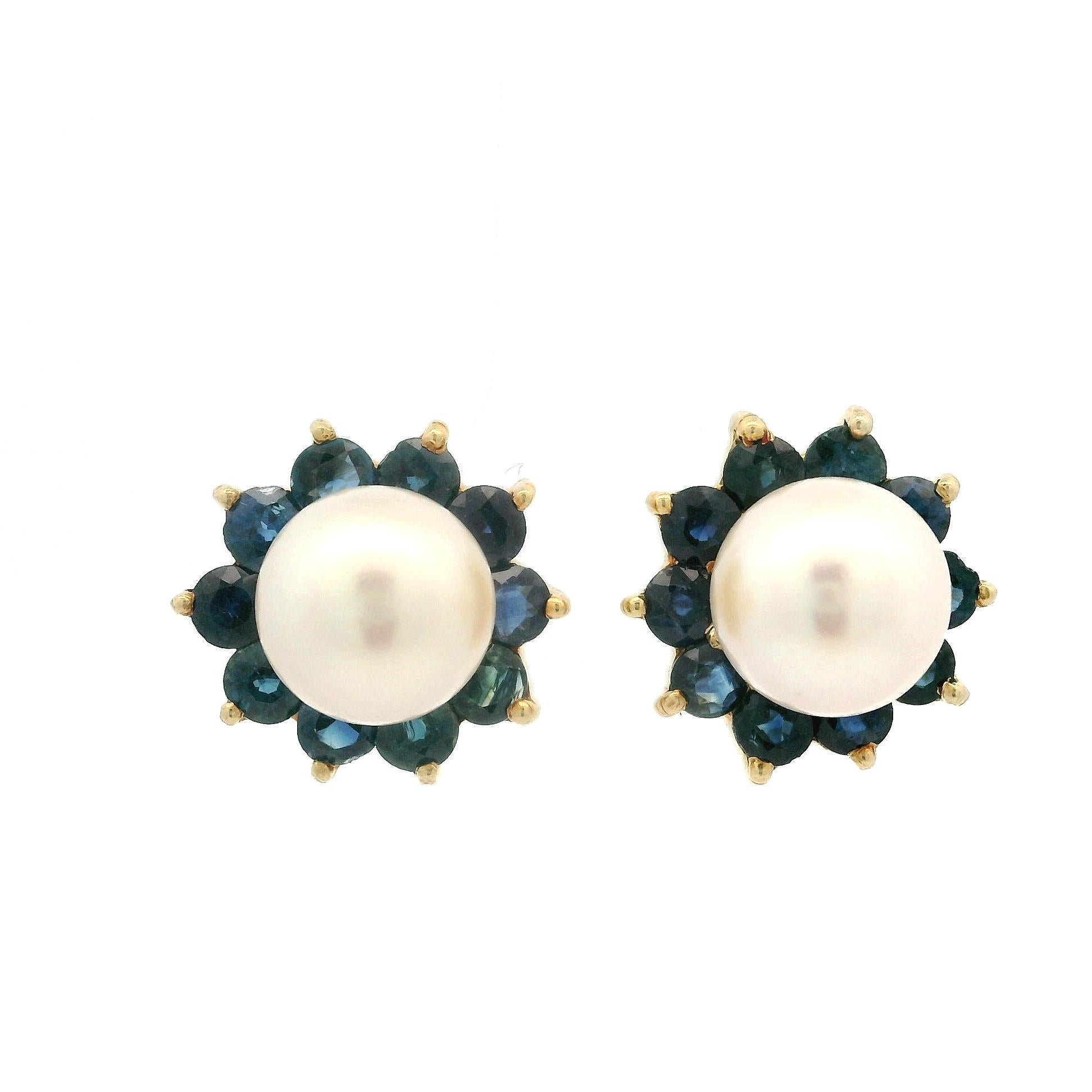 Yellow Gold 9.2mm Pearl Stud Earrings Ruby Emerald Sapphire Diamond Jackets In Excellent Condition For Sale In Montclair, NJ