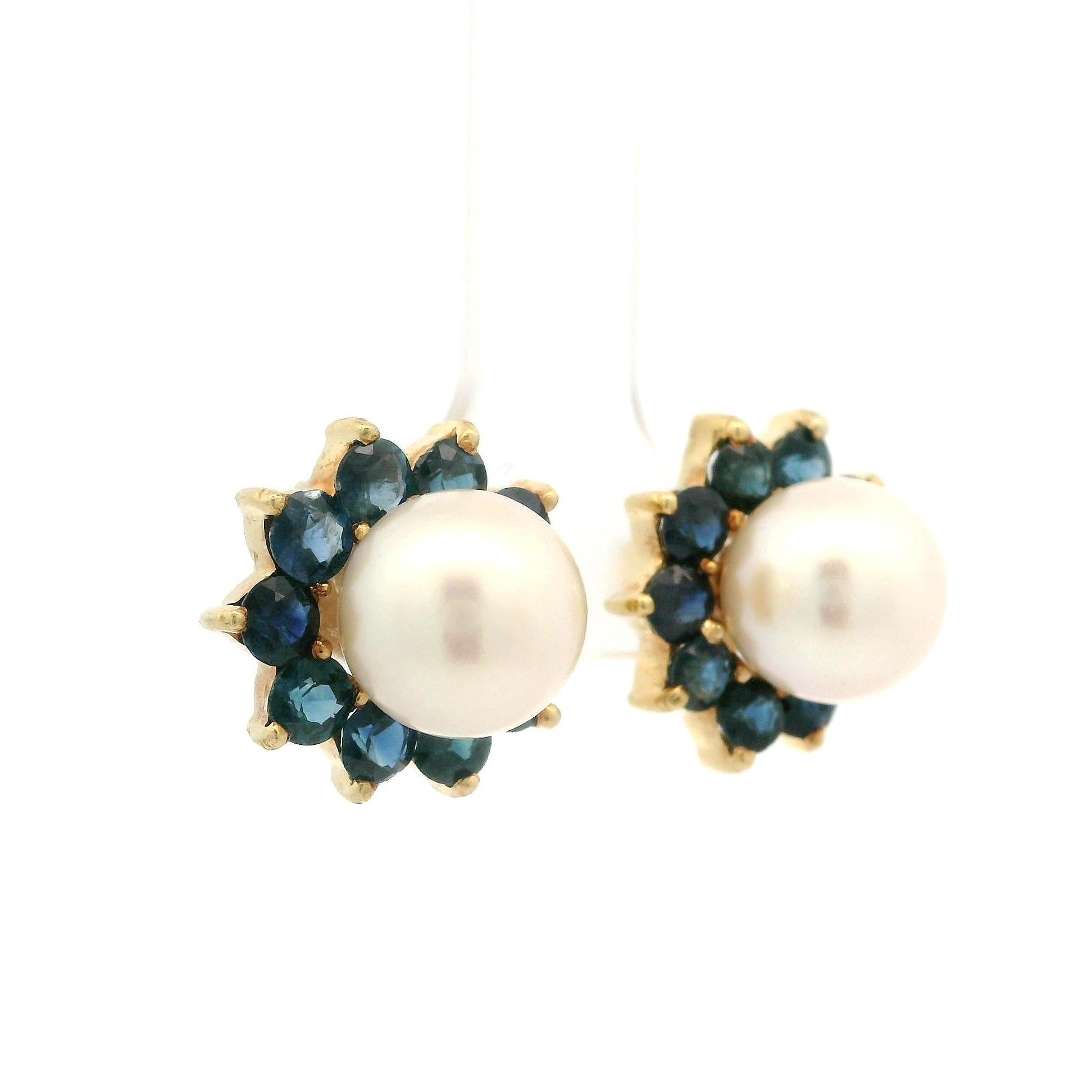 Women's Yellow Gold 9.2mm Pearl Stud Earrings Ruby Emerald Sapphire Diamond Jackets For Sale