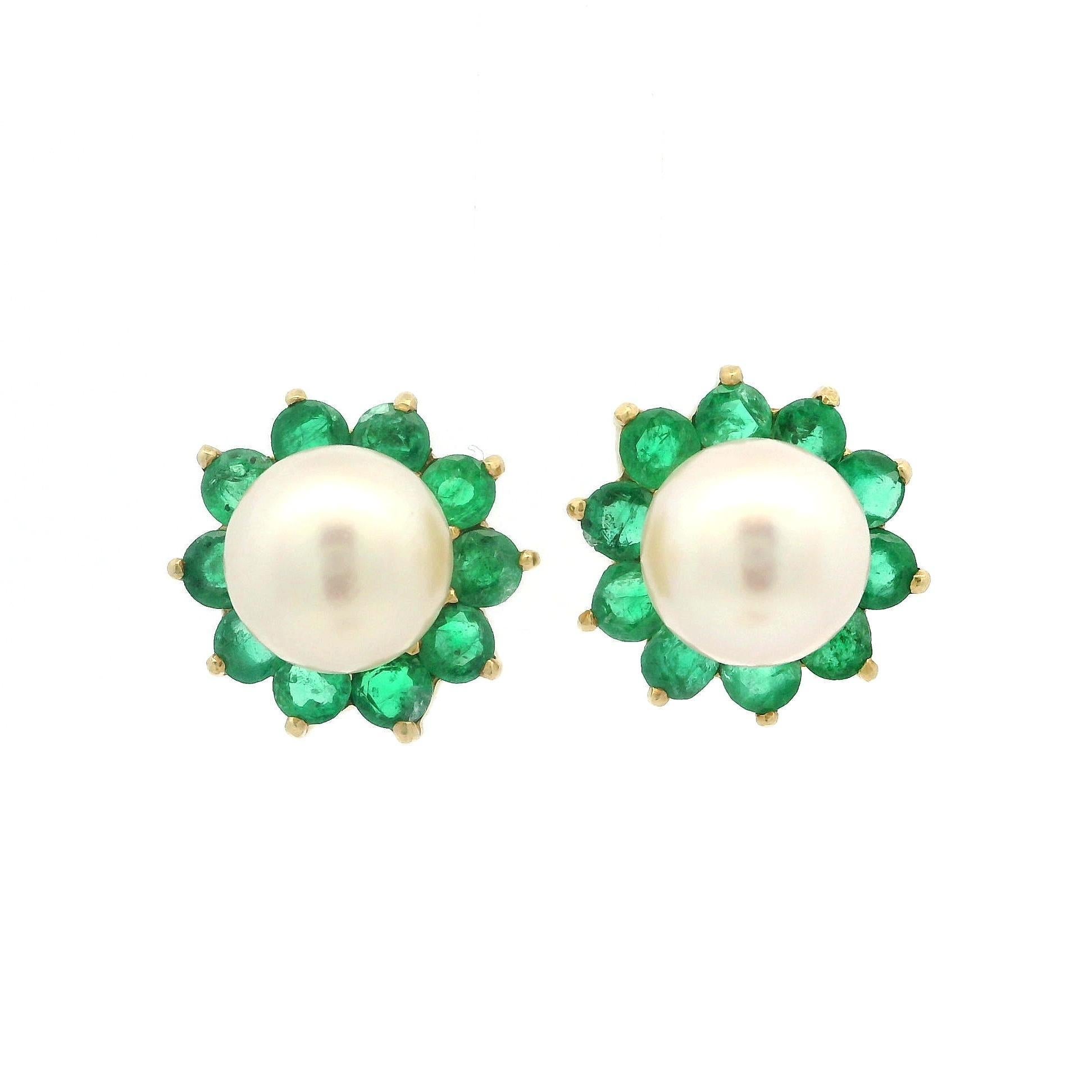 Yellow Gold 9.2mm Pearl Stud Earrings Ruby Emerald Sapphire Diamond Jackets For Sale 1