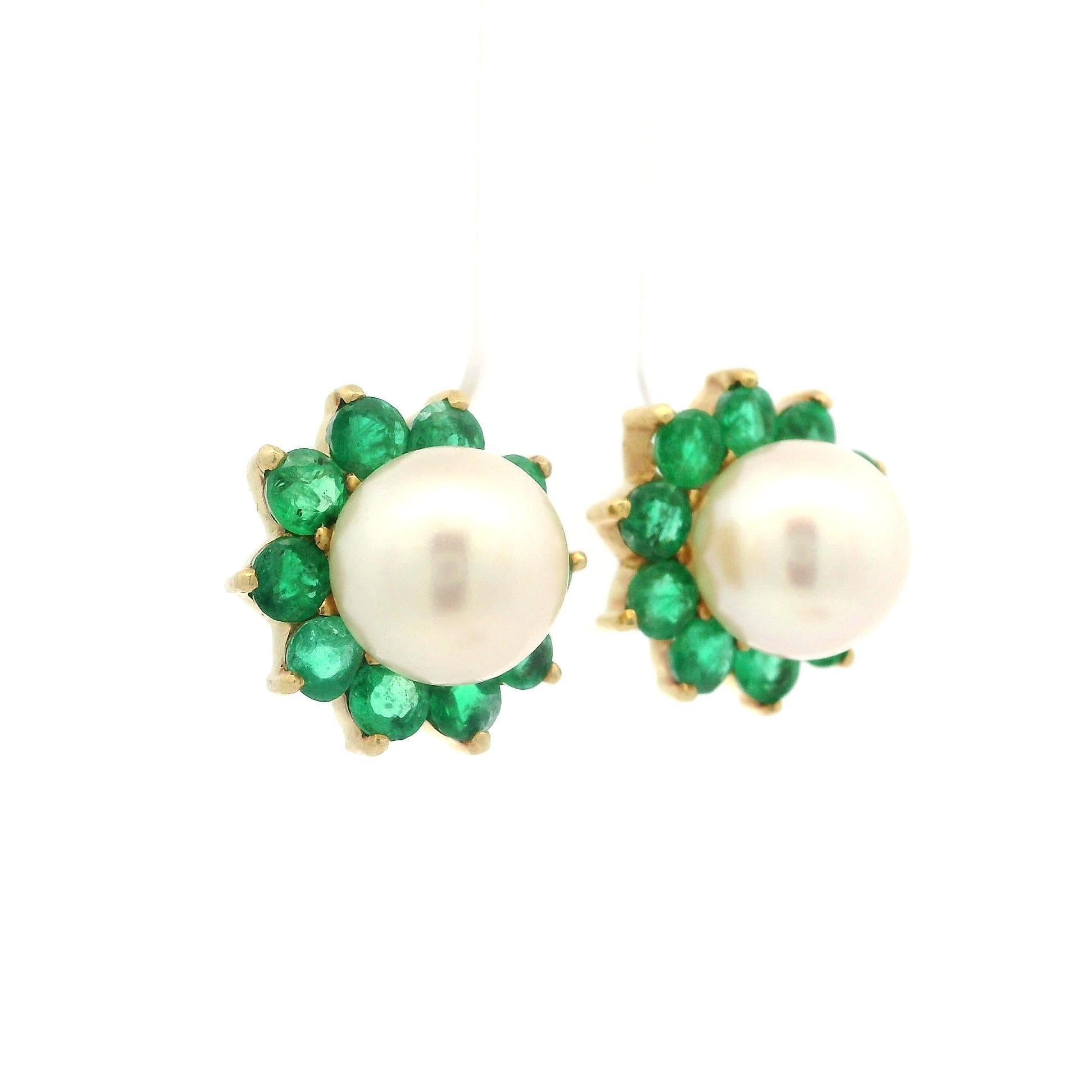 Yellow Gold 9.2mm Pearl Stud Earrings Ruby Emerald Sapphire Diamond Jackets For Sale 2