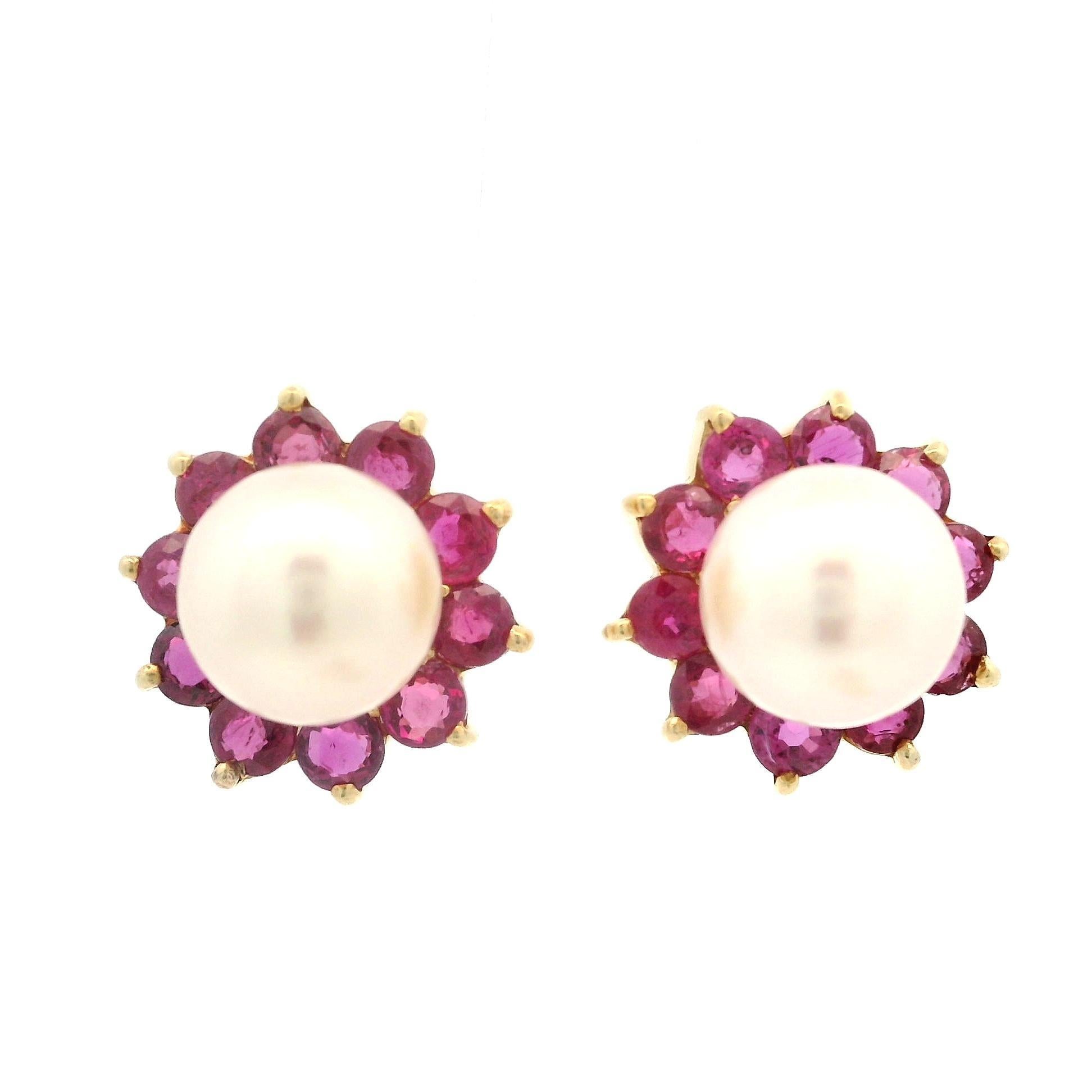 Yellow Gold 9.2mm Pearl Stud Earrings Ruby Emerald Sapphire Diamond Jackets For Sale 3