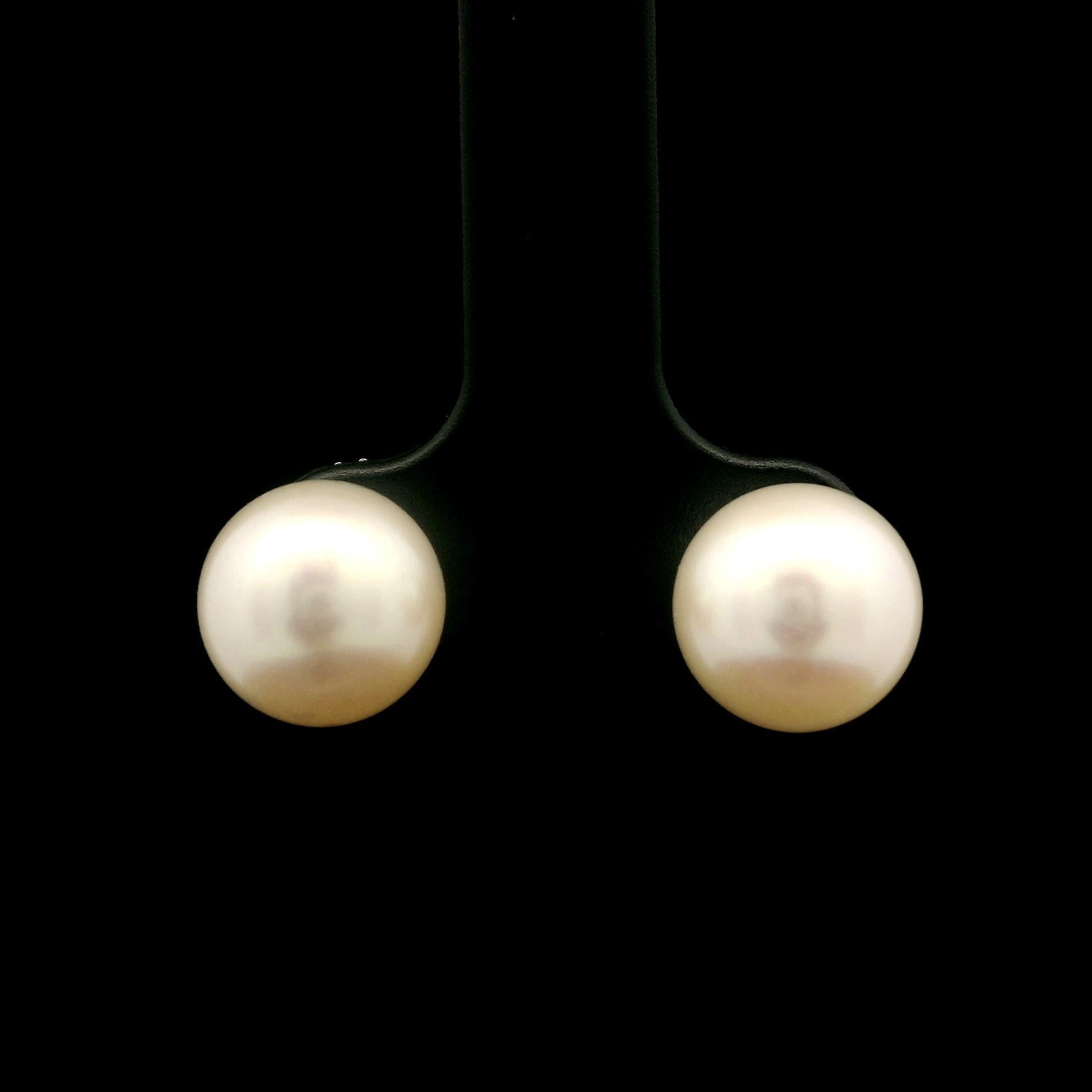 Yellow Gold 9.2mm Pearl Stud Earrings Ruby Emerald Sapphire Diamond Jackets For Sale 4