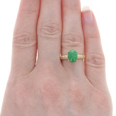 Yellow Gold "A" Jade Solitaire Ring 14k Oval 2.15ct Knife-Edge Etched Miligrain