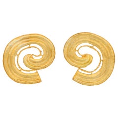 Yellow Gold Abstract Swirl Large Stud Earrings - 18k Clip-Ons