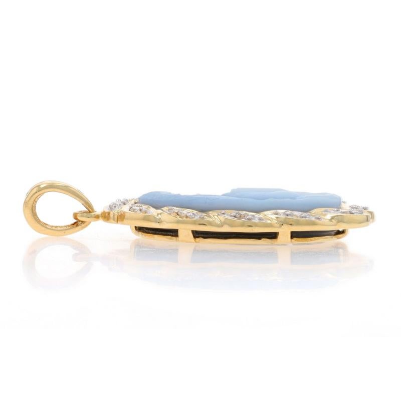 Oval Cut Yellow Gold Agate & Diamond Mother & Child Halo Pendant 14k Cameo .12ctw New Mom For Sale