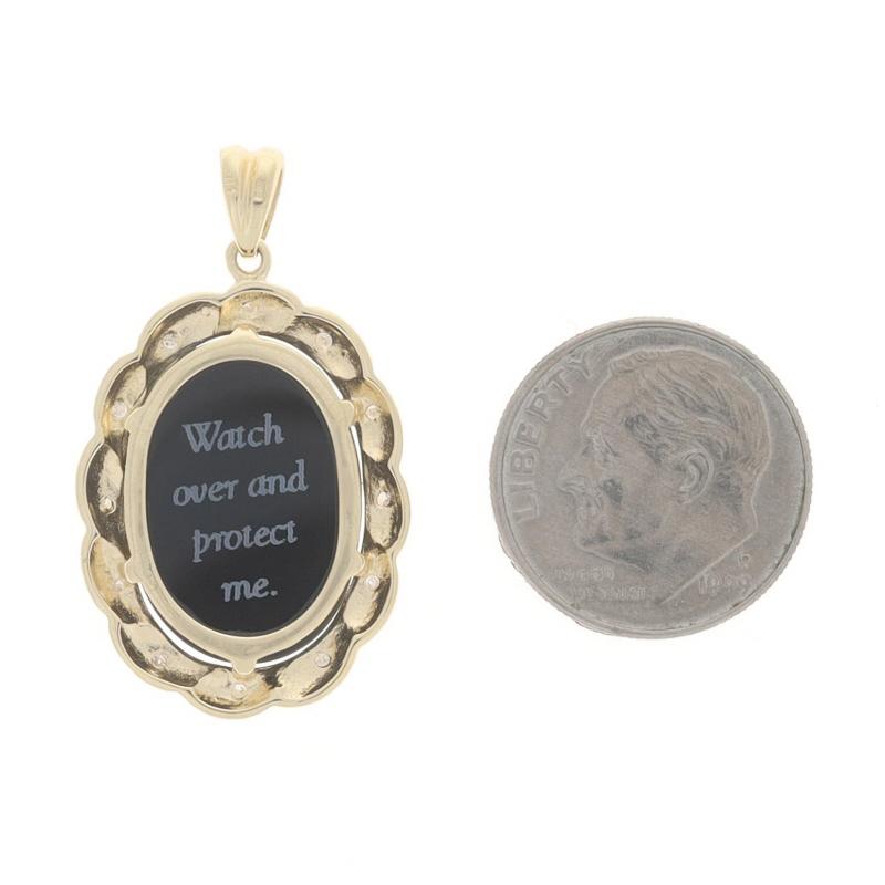 Yellow Gold Agate & Diamond Mother & Child Halo Pendant 14k Cameo .12ctw New Mom In Excellent Condition For Sale In Greensboro, NC
