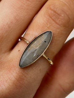 Yellow Gold Agate Navette Ring