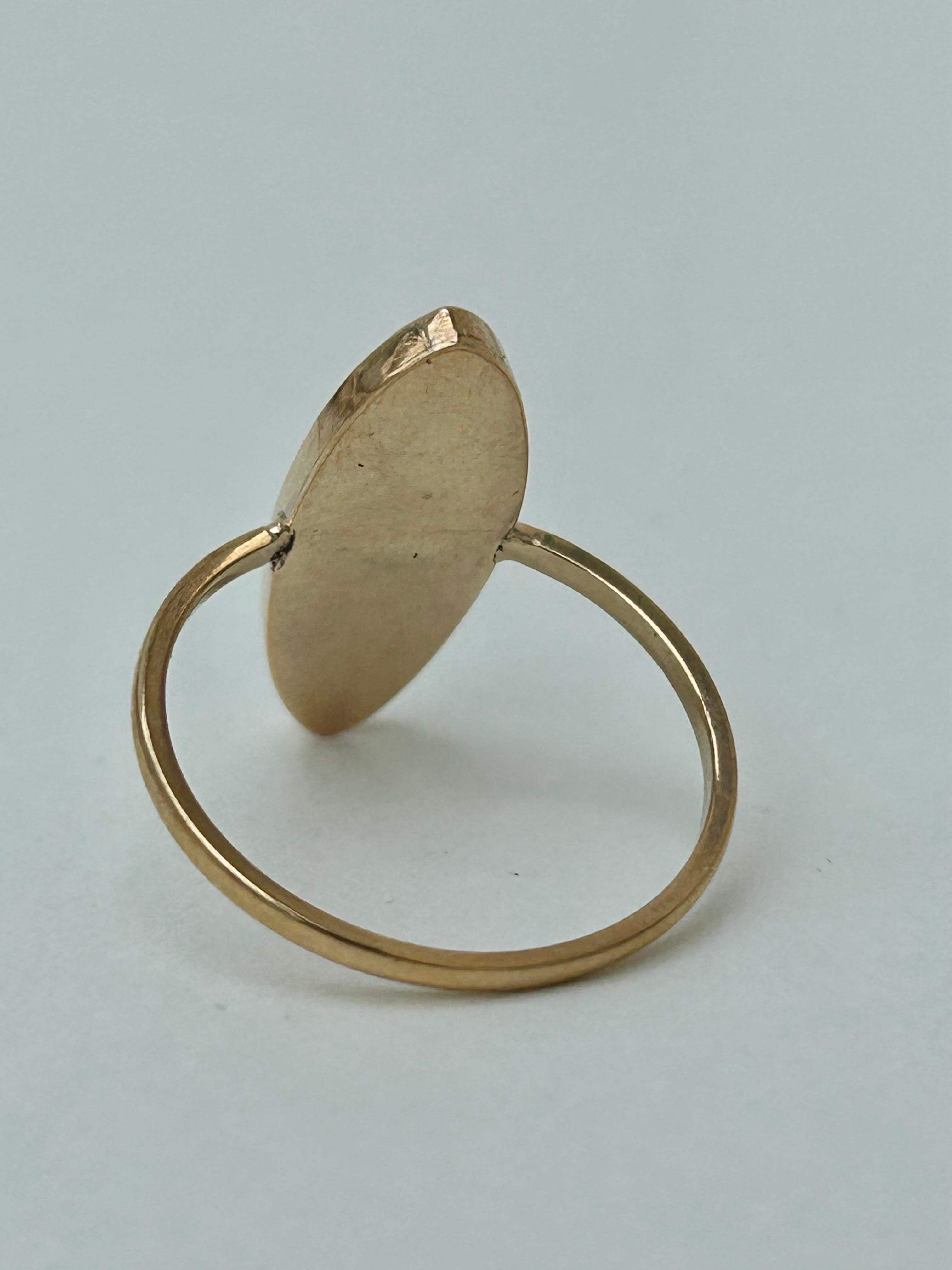 Art Deco Yellow Gold Agate Navette Ring For Sale